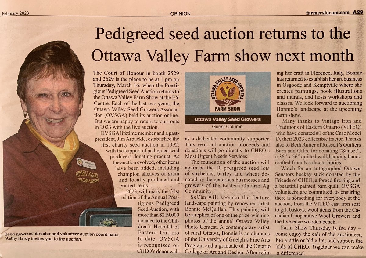 Join us for the 31st Annual Prestigious Pedigreed Seed Auction .... all proceeds to CHEO ... 1pm Thursday March 16 in the Court of Honour at #OVFS23 #OVSGA #aginthevalley