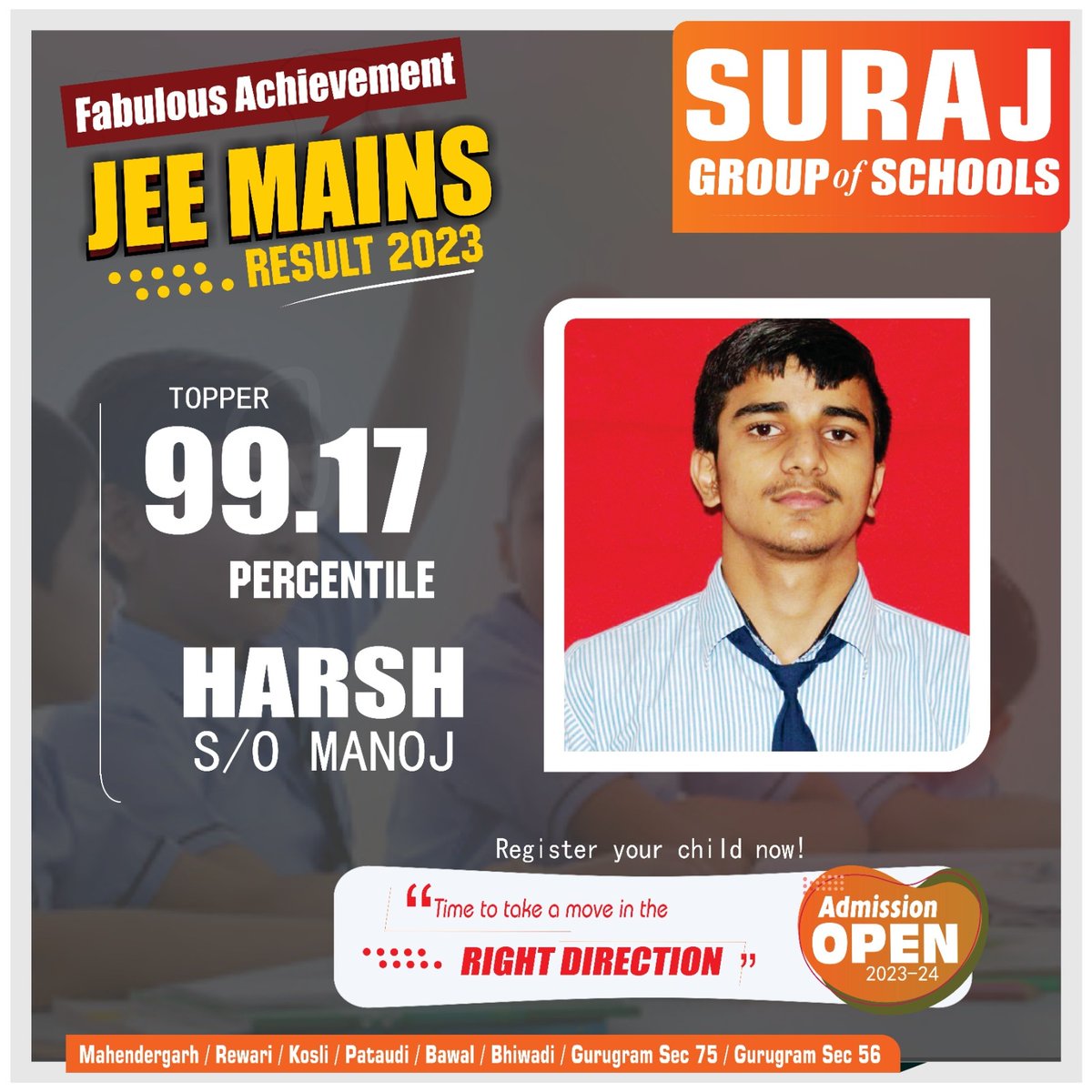 SurajKosli's tweet photo. JEE MAINS_2023
#Record #Breaking #Result_✌🏻
#Congratulations_💐
#Surajians_🏆 https://t.co/88Zljb1LcV