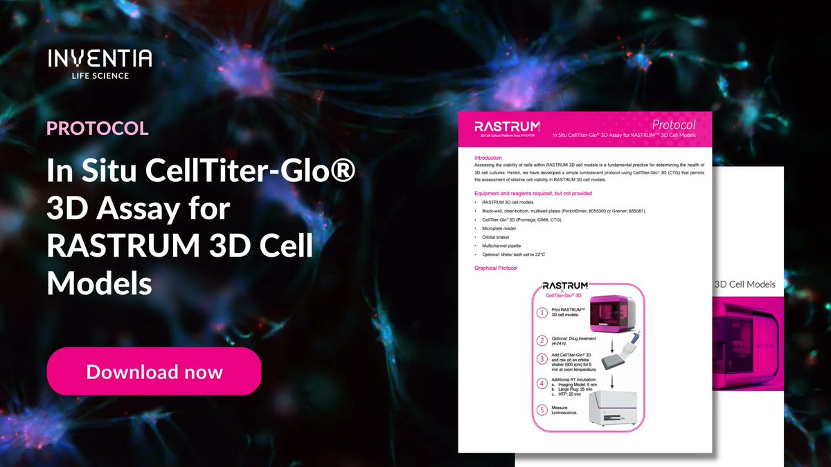 InventiaLifeSci's tweet photo. Streamline standard assays like CellTiter-Glo with RASTRUM!
Effortless real-time monitoring and accurate cellular behaviour in 3D structures. Experience ease and efficiency. Download our latest protocol now! #CellTiterGlo #RASTRUM #AdvancedCellModels
https://t.co/Rwq9LdeAhg https://t.co/5u4bYI4QLk