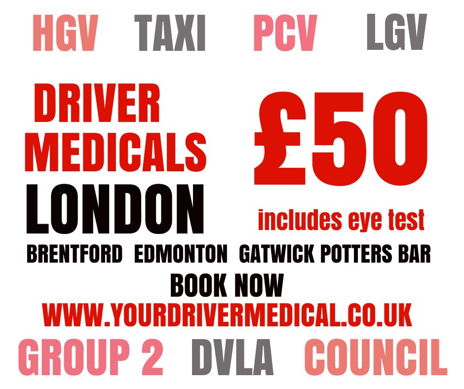 We are in the #London area this weekend, providing #DVLA #Drivermedicals for #HGV, #Bus and #Taxi drivers. Whether you work in the #haulage, #logistics or #transport industries, or work for #TfL you can book now at yourdrivermedical.co.uk
#LondonTaxi #lorrydriver #planthire
