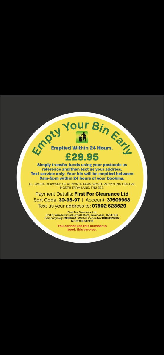 New service in #tunbridgewells #tonbridge #sevenoaks. firstforclearance.co.uk empty your wheelie bin within 24hours