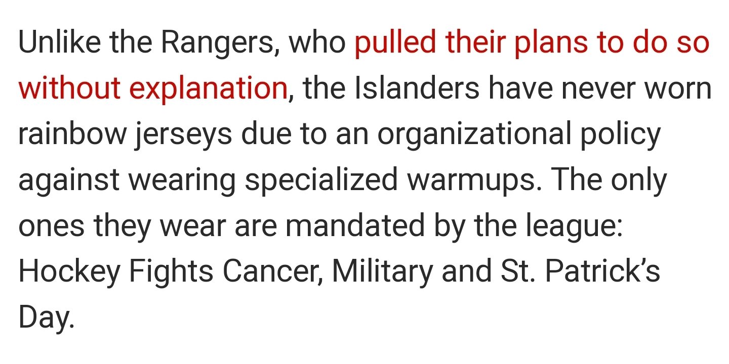 Islanders' Pride Night won't feature rainbow jerseys or tape