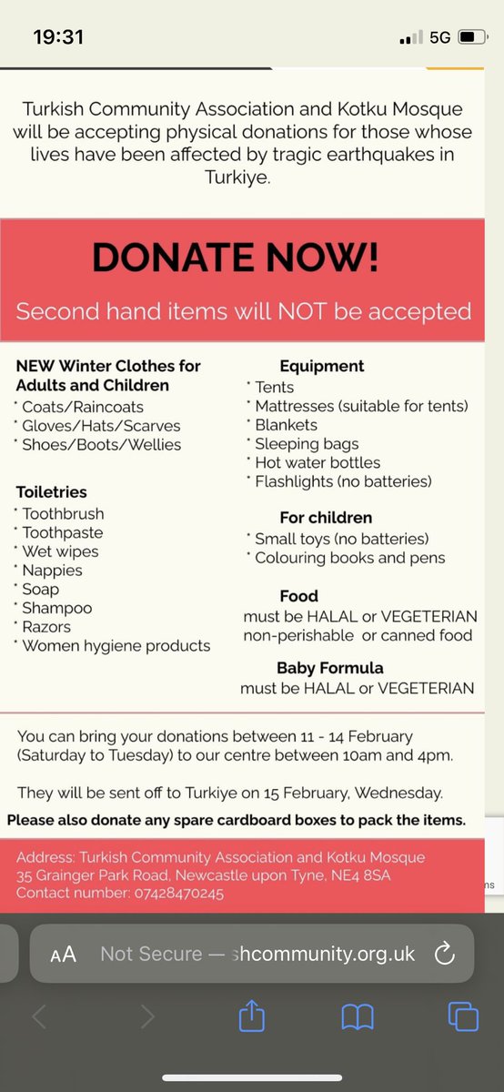 The Turkish Community in Newcastle have organised a donation point for NEW essentials to be taken to Türkiye 🇹🇷 Sadly have never managed to visit Gaziantep despite almost all my family being there. Hoping to do a bulk shop this Sat. If anyone wants to contribute let me know.