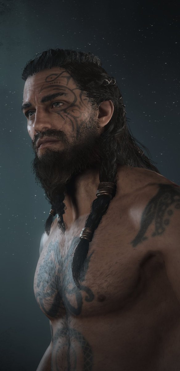 JadedGPU's tweet image. I was rock&apos;n the blonde hair at 1st, but when I saw the black hair option, I was like, &quot;yes d00d, this is it!&quot;. 🖤👍

Looking forward to collecting more tattoo patterns.

#AssassinCreedValhalla #XboxShare