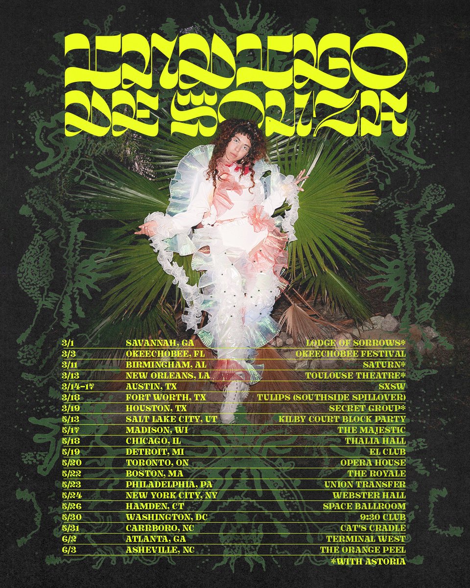 IndigoDeSouza's tweet image. 🌱Tour is coming up soon!🌱

Presale is live now for our newly added shows,,,, general tickets on sale this Friday at 10am local time 🌟🌟🌟🌟👽 More info: 10atoms.com/IDStour

Photo by Angella Choe
Design by Emma Headley