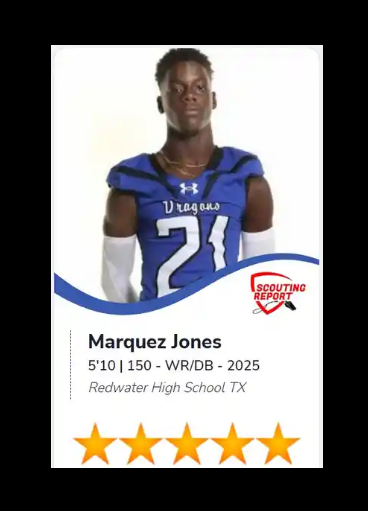 TX_HSSV's tweet photo. Recruiting Power: 5 ⭐️⭐️⭐️⭐️⭐️
in the 903/936 bEAST TEXAS area

@Marquezjones_21 
 
Redwater HS TX
Coach: @LayneCoach https://t.co/FqPZNwJZF5