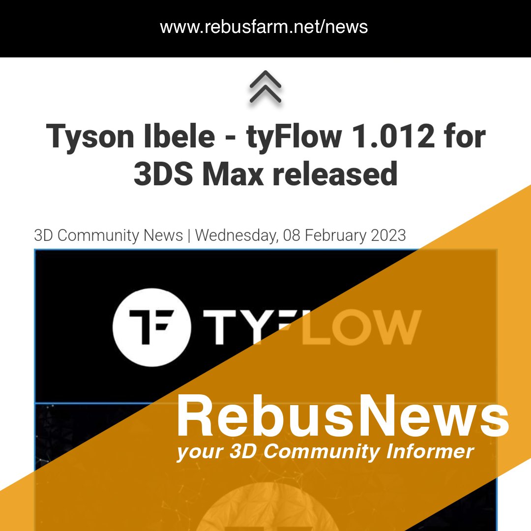 RebusFarm's tweet photo. ⚡Tyson Ibele has released a new stable version of tyFlow for 3DS Max!

Enjoy watching this awesome video presentation!
https://t.co/CdmGHDbGs8
.
.
.
#3d #cgi #cgiartist #cginews #art #rebusfarm #renderfarm #RebusNews #renderclound #render #rendering https://t.co/42BpRiizrw