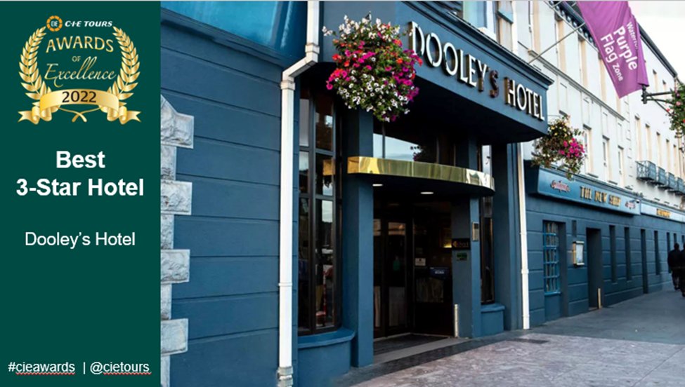 Dooley's Hotel in Waterford wins Best 3-star hotel! Congrats <a href="/DooleysHotel/">Dooley's Hotel</a> #cieawards