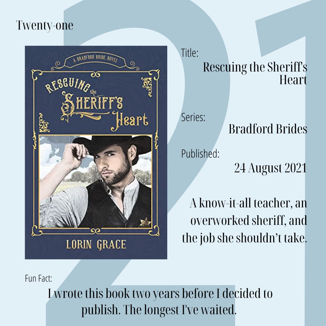 Originally, I was going to wait longer to publish Rescuing the Sheriff's Heart so I would have more in the series finished. However, life tossed me a curve ball, and I wanted to celebrate something fun. The sheriff won. #sweetromance #25books
