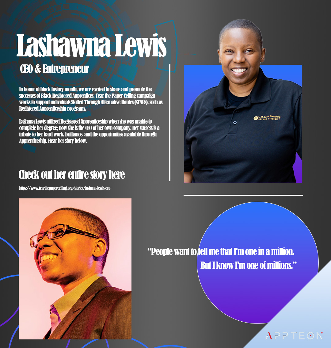 Lashawna  Lewis is on the radar!! Check out her story of the once apprenticeship now CEO. tearthepaperceiling.org/stories/lashan…  

#ceo #apprenticeship