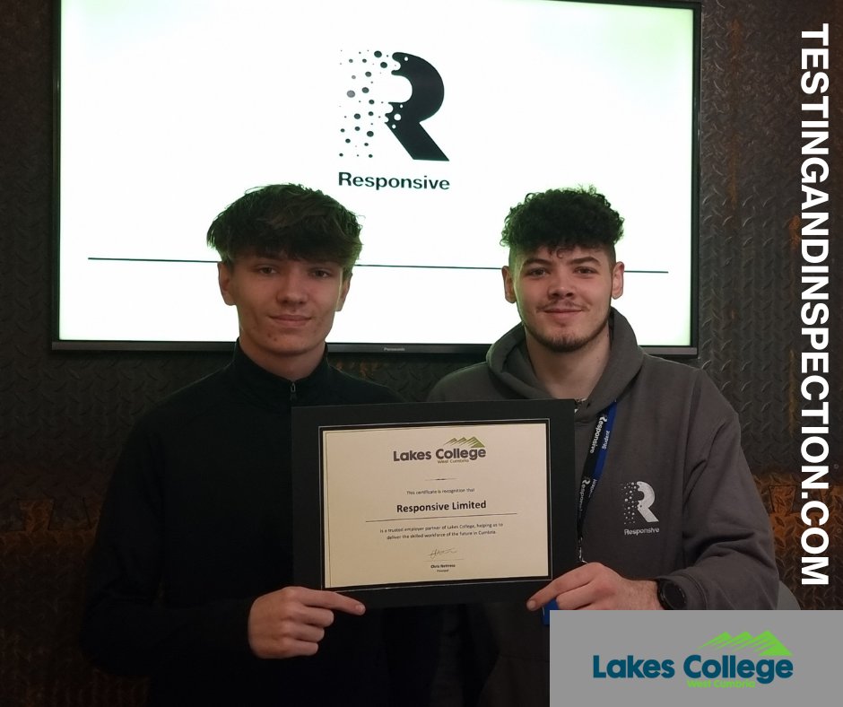 responsiveltd's tweet image. The next generation of employees at Responsive are key to our continued growth plan and that of our best in class service delivery. Pictured Evan Grears and Oliver Fretwell, 1st Year Engineering Technicians studying @lakescollege - Keep up the great work lads, doing us proud!
