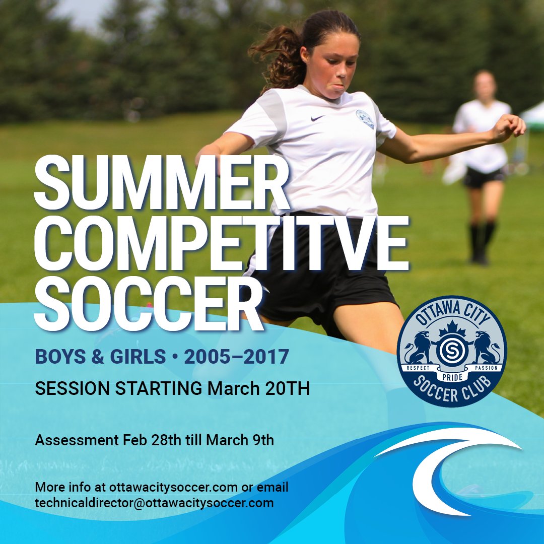 Registration is OPEN for Summer Competitive Soccer. Join the fastest-growing club in Ottawa. Visit ottawacitysoccer.com for more information.