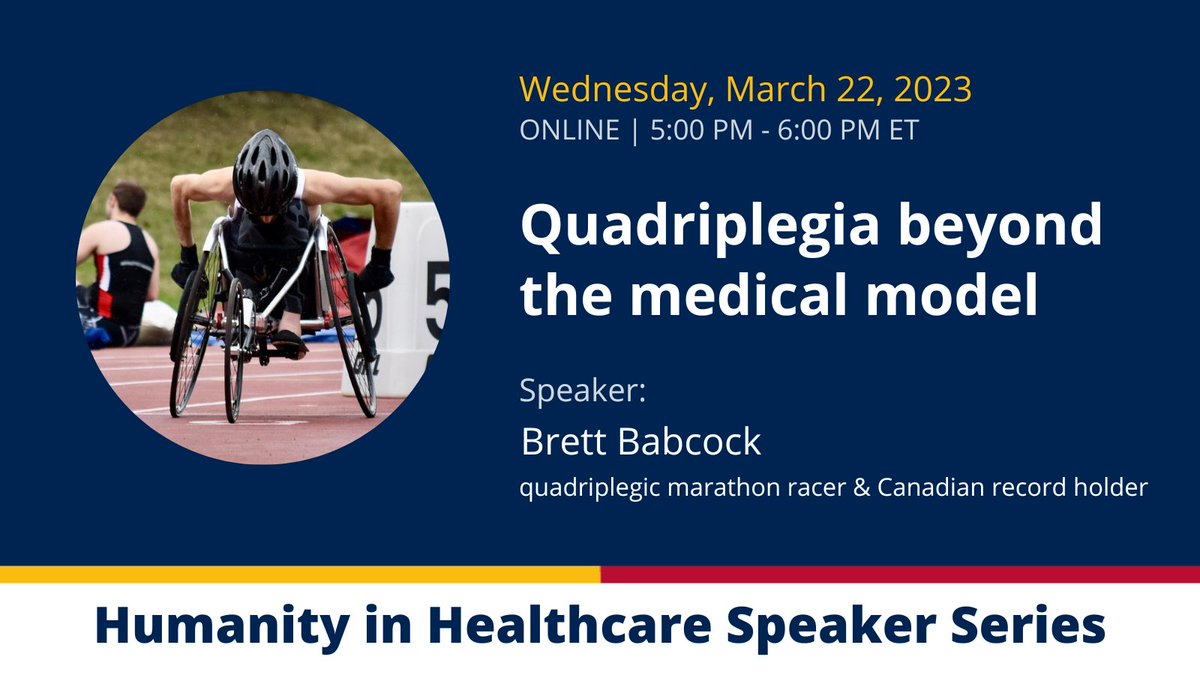 Faculty Development - Queen's U Health Sciences (@fd_fhs_queensu) on Twitter photo Don't miss the next Humanity in Healthcare Online Session: "Quadriplegia beyond the medical model" with quadriplegic marathon racer & Canadian record holder, Brett Babcock.
Register to attend this free webinar➡️healthsci.queensu.ca/opdes/programs…
<a href="/Damonjdd1/">Damon Dagnone</a> <a href="/KTerna/">Erna Snelgrove</a> <a href="/cathfrymire/">Catherine Donnelly</a> Don't miss the next Humanity in Healthcare Online Session: "Quadriplegia beyond the medical model" with quadriplegic marathon racer & Canadian record holder, Brett Babcock.
Register to attend this free webinar➡️healthsci.queensu.ca/opdes/programs…
<a href="/Damonjdd1/">Damon Dagnone</a> <a href="/KTerna/">Erna Snelgrove</a> <a href="/cathfrymire/">Catherine Donnelly</a>