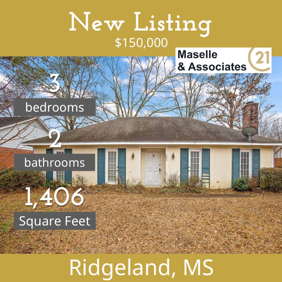 twadesoldit's tweet photo. #NewListing! 🚨
203 Brookfield Dr Ridgeland MS 39157
$150,000 🤑
3 Bedrooms
2 Bathrooms

🌟Marketed by 
Tiffiny Wade, REALTOR®
Century 21 Maselle &amp; Associates
601-622-4307 📱
601-853–3333☎️
#ForSale #RidgelandMS #MadisonCountyMS #ListingAgent #BuyersAgent https://t.co/BTiliK8sxw