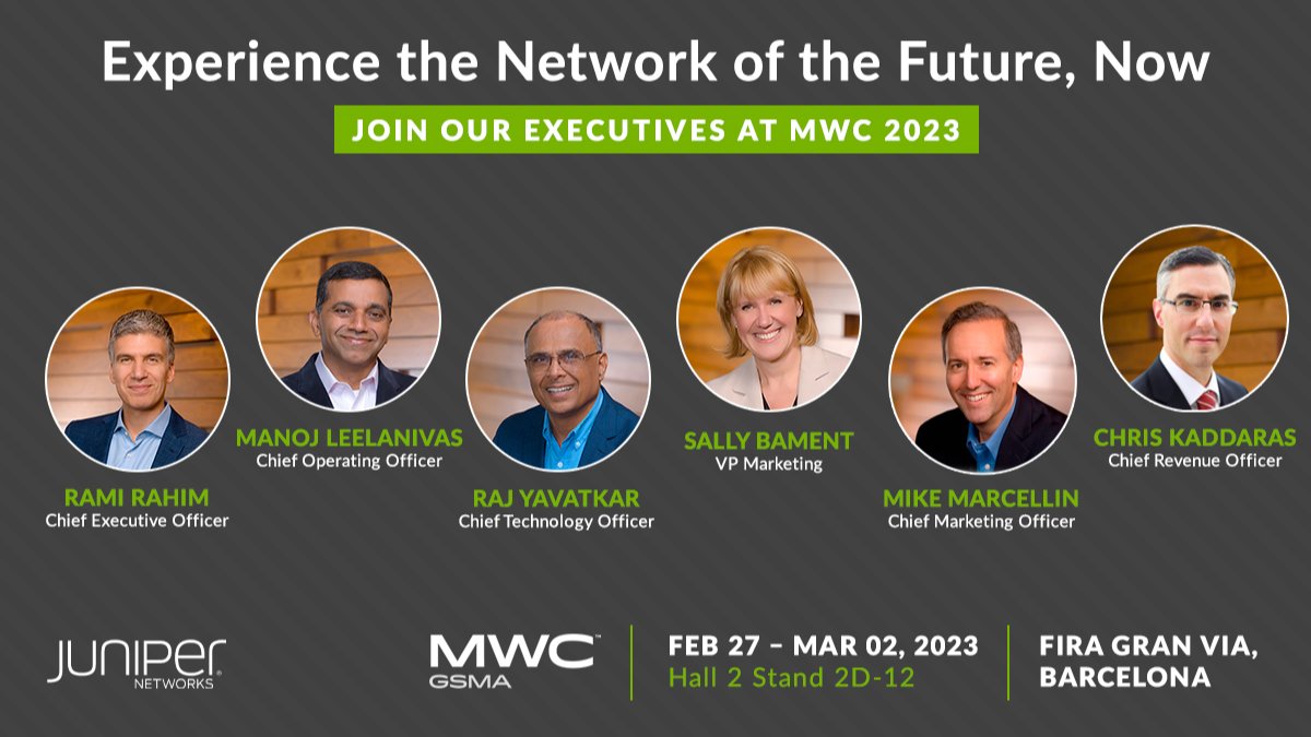 teddynico's tweet photo. Visit @JuniperNetworks at #MWC23 in Barcelona to experience the network of the future, now. 

Join our executives &amp; experts to learn about Experience-First Networking solutions, including Cloud Metro, #Automation, #5G and ORAN. https://t.co/weMNqgJ7tU https://t.co/YtpVd8cApa