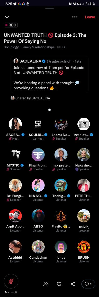 nyclabrats's tweet photo. @sagesoulrich held it down earlier ! still going  w/ @soulrichteam @ZZealotEth @TH3MYSTICMISFIT @FinalFrontierSA @maxpretends @AllAloneNFT1 @thebigholder21 @AnothrBreed @cmcvisuals Dope convo subject ! 

#labratnation #nyc #lfg #community https://t.co/cD3FZ6ZS5N
