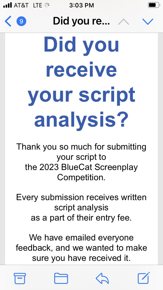 theSLAMblog's tweet image. So @austinfilmfest still never sent me corrected notes. Meanwhile BlueCat is over here trying to send me notes for a contest I didn’t submit to. 🙃🫠