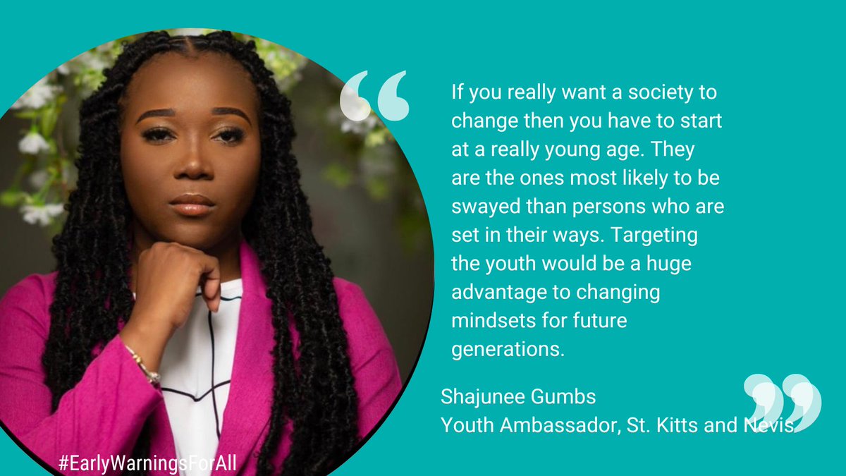 UNBdosandOECS's tweet photo. Give  #youth a seat at the table  to support #EW4ALL . This was the strong message from Youth  Ambassador @sjs_it  who identified creation and dissemination of #earlywarning messages as critical areas for youth involvement.  
#Resilience https://t.co/xJBWUgwVyJ