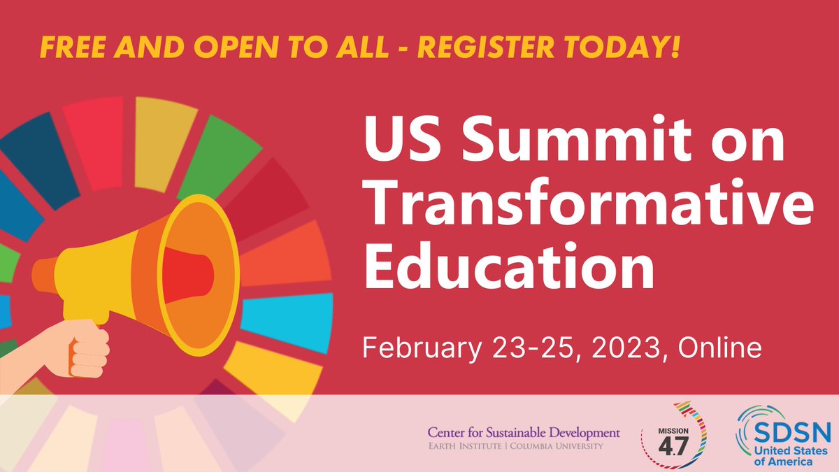 📢The full 3-day schedule for the US Summit on Transformative Education is now available!

Check out which panels, keynotes, and workshops on #education for #sustainabledevelopment you will be attending February 23-25, and don’t forget to register! 👉 sdsnusa.org/events/us-tran…