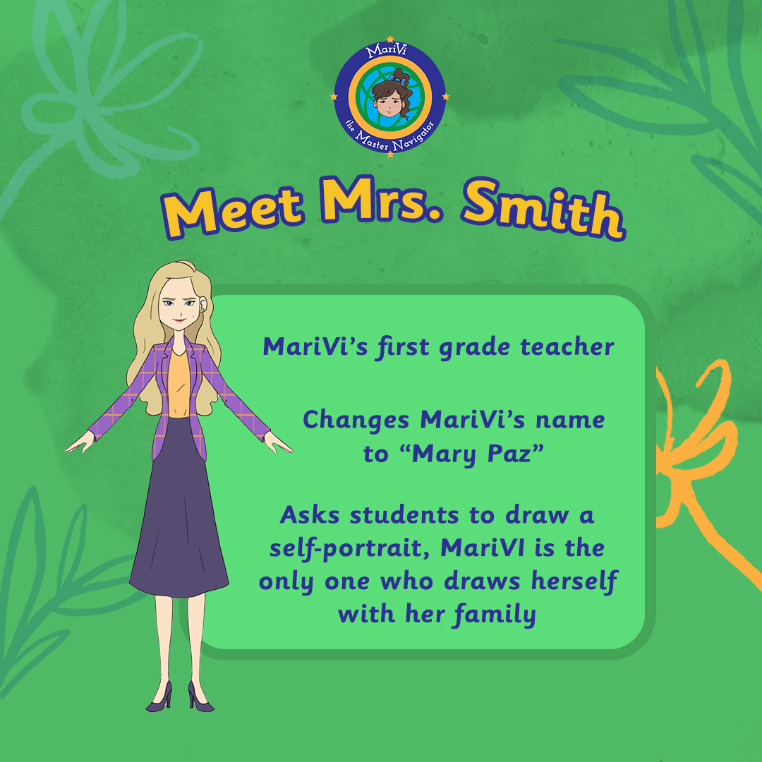 Meet Mrs. Smith, MariVi’s first grade teacher. 🍎

On the her first day of school, Mrs. Smith changes her name to “Mary Paz”, without MariVi’s permission. Learn more about #MariVitheMasterNavigator series by visiting ➡️ mtr.bio/wearemarivi

#latinxbooks #childrensbook