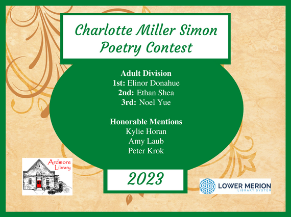 ArdmoreLibrary's tweet image. Congratulations to all of our #PoetryContest winners! We look forward to reading more of your poems next year!