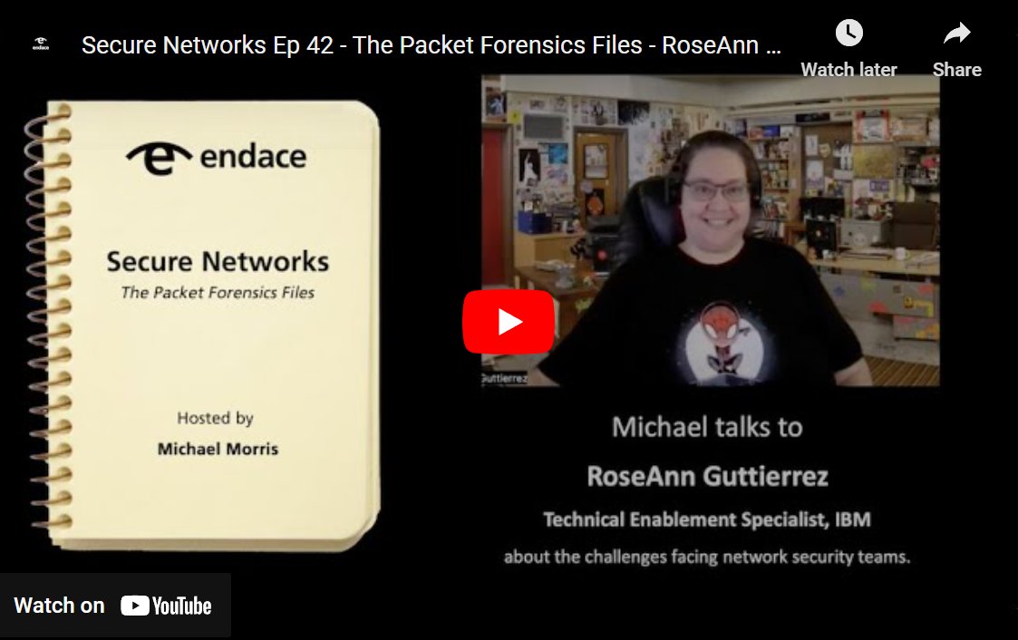 Endace Packet Forensics Files Episode #42 is now live. Michael talks to RoseAnn Guttierrez <a href="/D1g1talAv3ng3r/">Roseann Guttierrez</a>, Technical Enablement Specialist at IBM: shorturl.at/swDS3