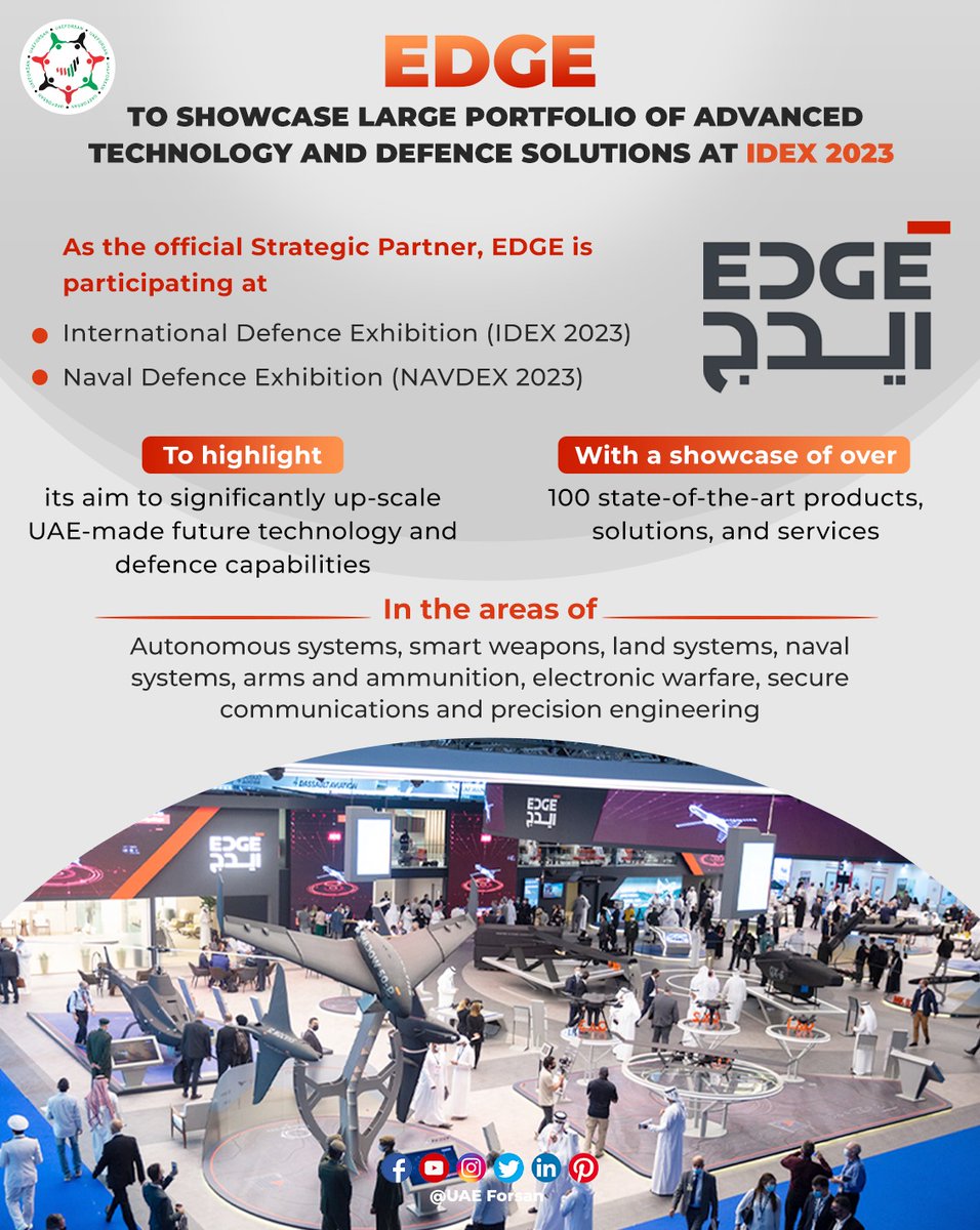 UAE_Forsan's tweet photo. EDGE to Showcase Large Portfolio of Advanced Technology and Defence Solutions at IDEX 2023 

#EDGE #AbuDhabi #UAE #IDEXUAE #ADNEC #LeadingEDGE
@modgovae
@IDEX_UAE 
@ADNECGroup 
@_edgegroup https://t.co/ACcvY8olKx