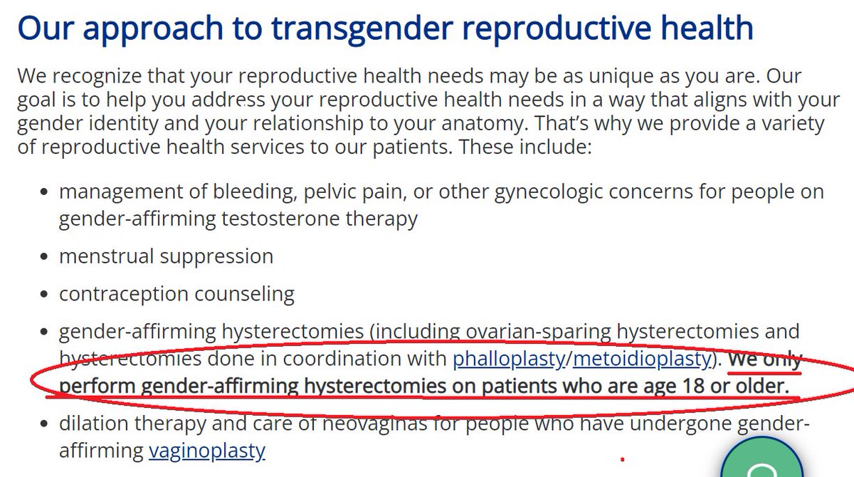 From Boston Children's Hospital website! 
18 and older... 
NOT children.
Stop the lies!
#BostonChildrensHospital #Hysterectomy #GenderAffirming