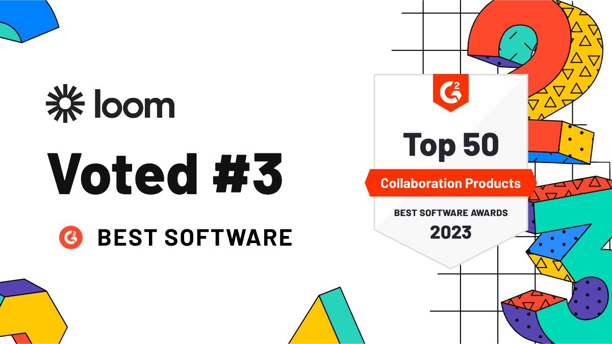 loom's tweet image. 🥁 @G2dotcom&apos;s 2023 Best Software Awards are live... 

Thanks to Loom user reviews, we&apos;re  No. 3 on the top 100 Collaboration &amp;amp; Productivity Products list! 🎉

We’re honored to be ranked alongside so many market-leading companies. 🏆 #BestSoftware2023