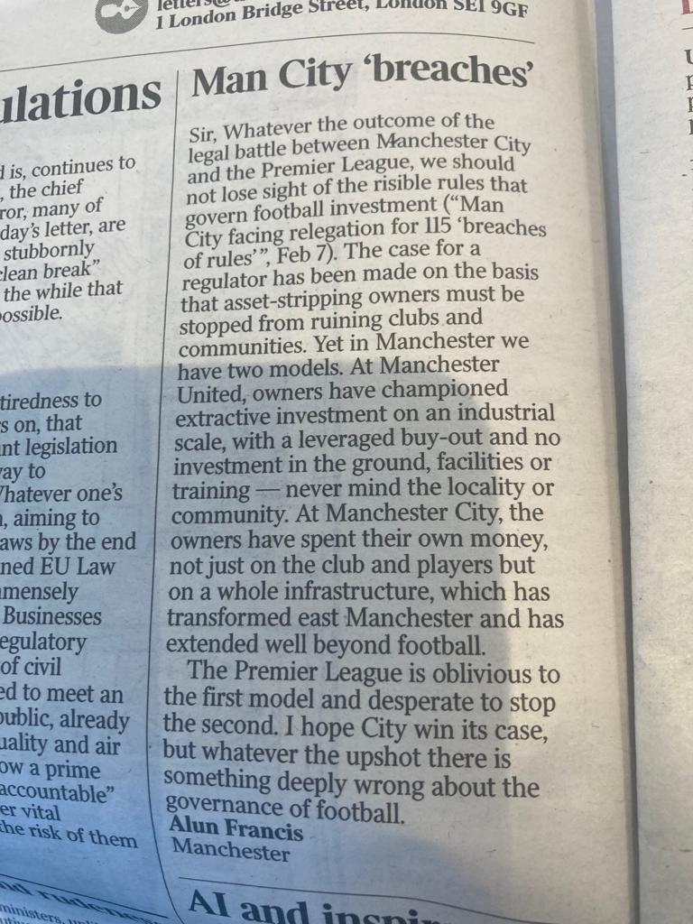 Superb letter in today’s Times. Sums up the PL’s modus operandi