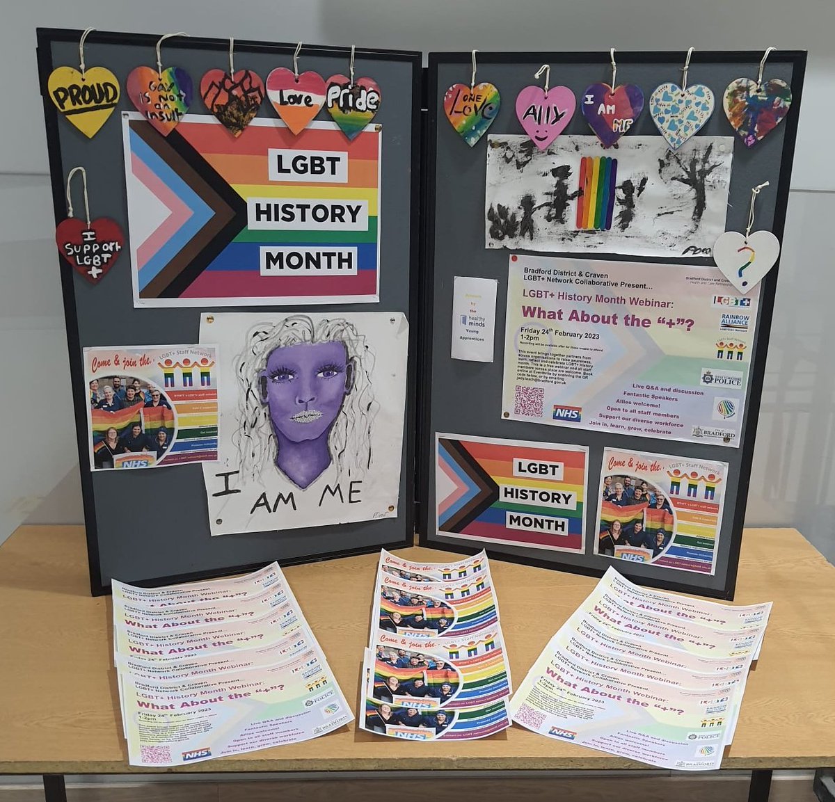 Celebrating LGBT History Month @BTHFT promoting our staff network and webinar 'What about the +' for more info visit our display on the main concourse at BRI. Artwork by the @healthymindsbdc young apprentices