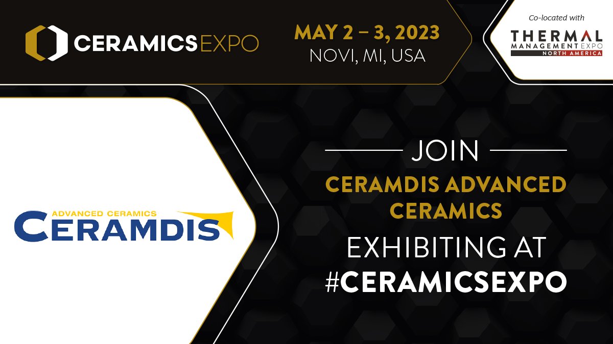Check out our exhibitor list and register for FREE to meet them at #CeramicsExpo 👉 ow.ly/j7lq50MJgbr 

Back for another year are @ceramdis, who have over 20 years of experience in supplying #techinicalceramics