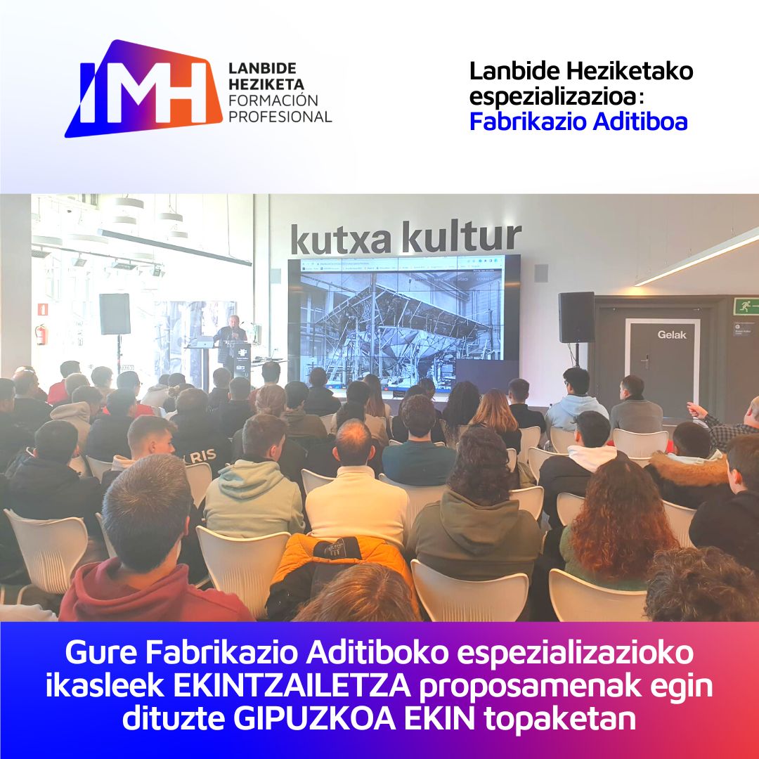 imhcampus's tweet photo. #Ekintzailetza proposamenak egin dituzte gure #LanbideHeziketa-ko #FabrikazioAditibo-ko Espezializazioko ikasleek, #GipuzkoaEKIN jardunaldian  antolatutako mahai inguruan 👏

@imhcampus 
@Ekingune 
@BICGipuzkoa
@uptek_afm 
@tknika
@FPeuskadi
@IkaslanEuskadi https://t.co/t8nn0QSwxj