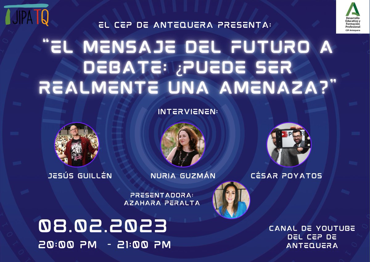 Te has perdido nuestro debate de esta noche con <a href="/nuriajugant/">Núria Guzmán</a> 
<a href="/cpoyatos/">César Poyatos Dorado @cpoyatos.bsky.social</a>,, <a href="/AzaharaTIC/">Azahara Peralta</a> y <a href="/jesuscguillen/">Jesús C. Guillén</a>?

Aquí lo tienes:

youtu.be/9fiMlFFaSEs

"El mensaje del futuro a debate"

Rumbo a #JIPAtq23