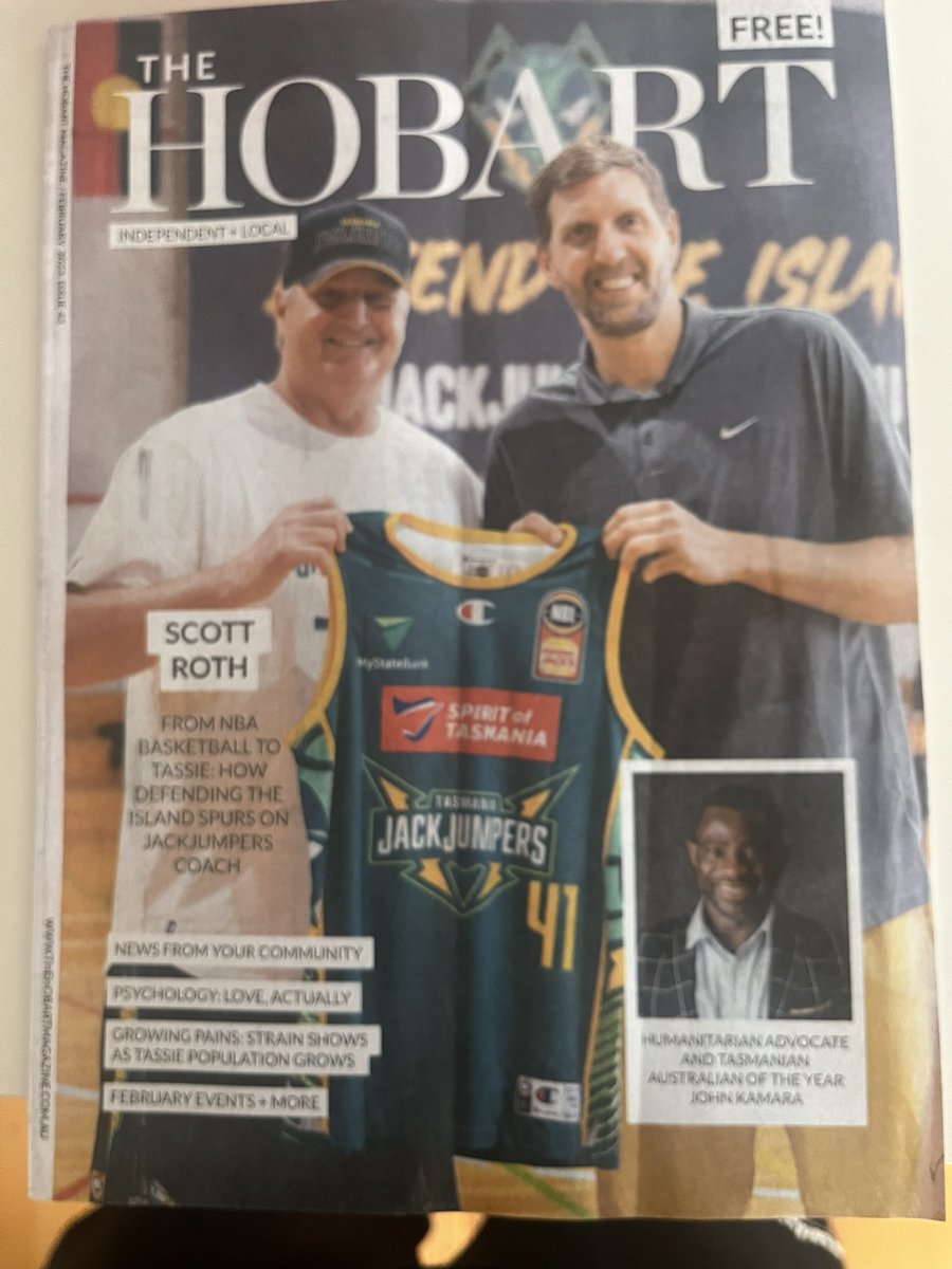 Does anyone else find it weird to have one of the greatest basketballers of all time <a href="/swish41/">Dirk Nowitzki</a> on the cover of the Hobart Magazine?  It’s almost as if hoops has taken over!  <a href="/NBL/">NBL</a> #OnTheRise