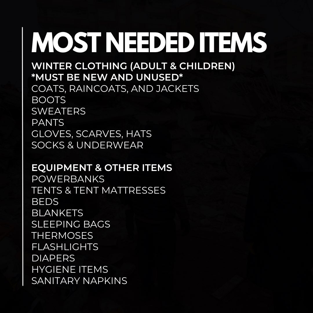 Niagara! ⚠️ Our Chef Gizem is urgently seeking supplies for transport to Turkey. Donations can be dropped off at Dispatch tomorrow and Friday from 2–10pm. Baby food and pocket warmers also urgently needed.