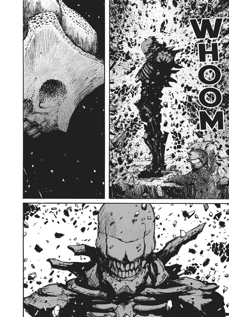 the fights are also just crazy. not only is the scale of everything unfathomably huge, but all the action happens at unbelievable speeds, this fight in chapter 1 goes on for a few more pages but all somehow takes place in less than a second. absolute looney toons shit