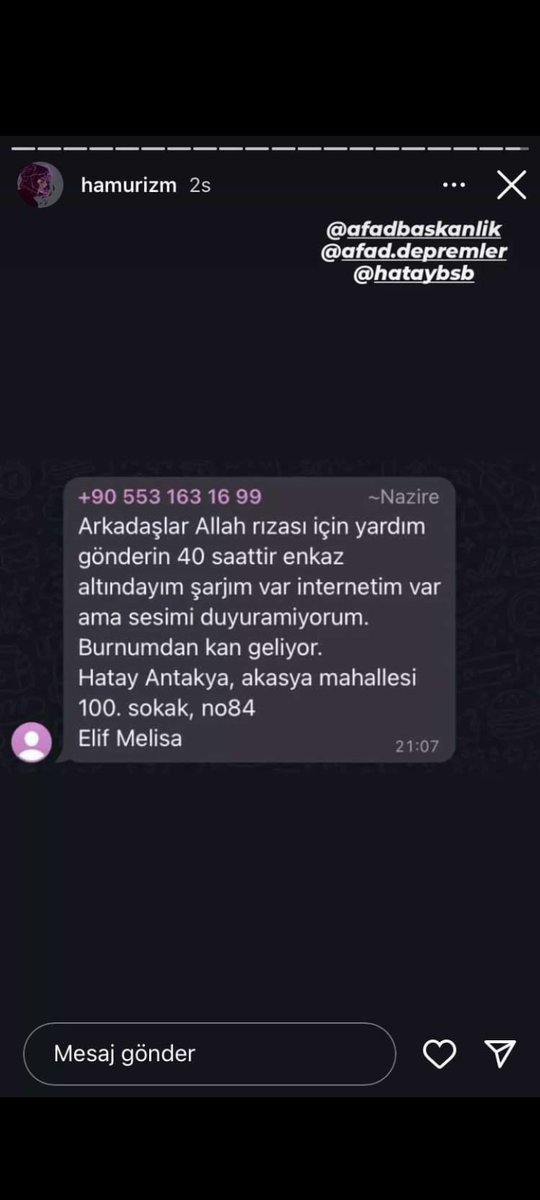 volpahes's tweet photo. Çok acil lütfen ya. 

#depremsondakika #deprem #hatayantakya #antakya @OguzhanUgur @BabalaTv @haluklevent https://t.co/uKg9SoFasH