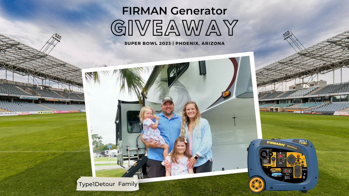 FIRMANPower's tweet photo. We are so thrilled to announce our 2023 Super Bowl WH02942 generator winner!
Let's give a HUGE Shoutout to the @Type1Detour Family! Congratulations on the big win.
#FIRMANGenerators #GeneratorGiveaway #SuperBowl #SuperBowlGiveaway #Generator #Arizona #FIRMANSpotlight https://t.co/1jgmXGBDzy