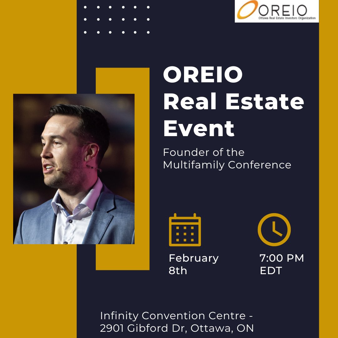 OREIO_org's tweet image. Reminder that OREIO's next meeting is February 8th at 7pm! Seth Ferguson, known as the founder of the Multi-Family Conference will be the speaker. 

Register below:
oreio.org

#oreio #ottawarealestateinvestorsorganization #ottawarealestateinvesting #networking
