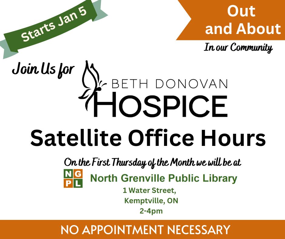 The Beth Donovan Hospice has a satellite office at the North Grenville Public library!  #BethDonovanHospice #Hospice #CrisisSupport #NorthGrenville