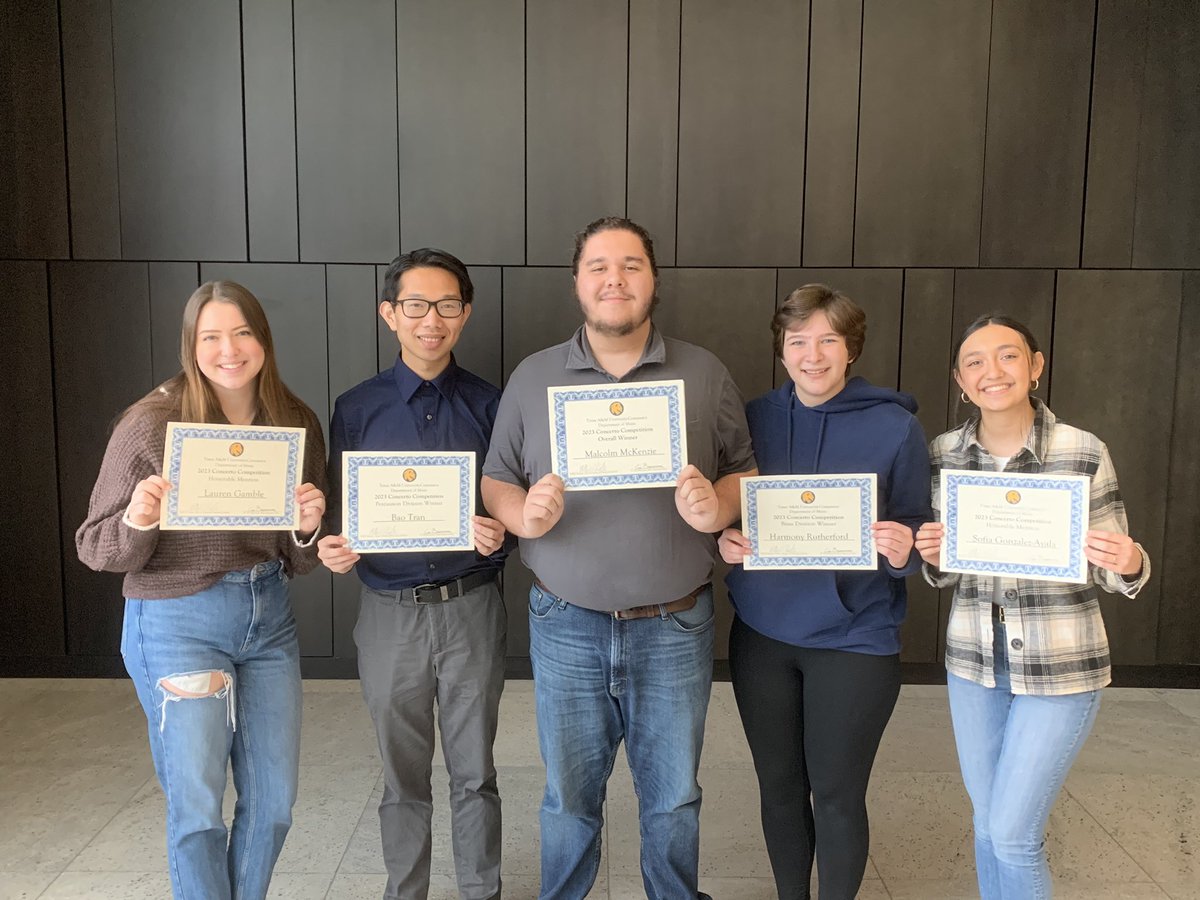 Congratulations to the winners of the 2023 Concerto Competition:

Woodwind - Malcolm McKenzie
Brass - Harmony Rutherford
Percussion - Bao Tran
Honorable Mention - Lauren Gamble &amp; Sofia Gonzalez-Ayala
Overall Winner - Malcolm McKenzie

Congratulations to the all of the finalists!