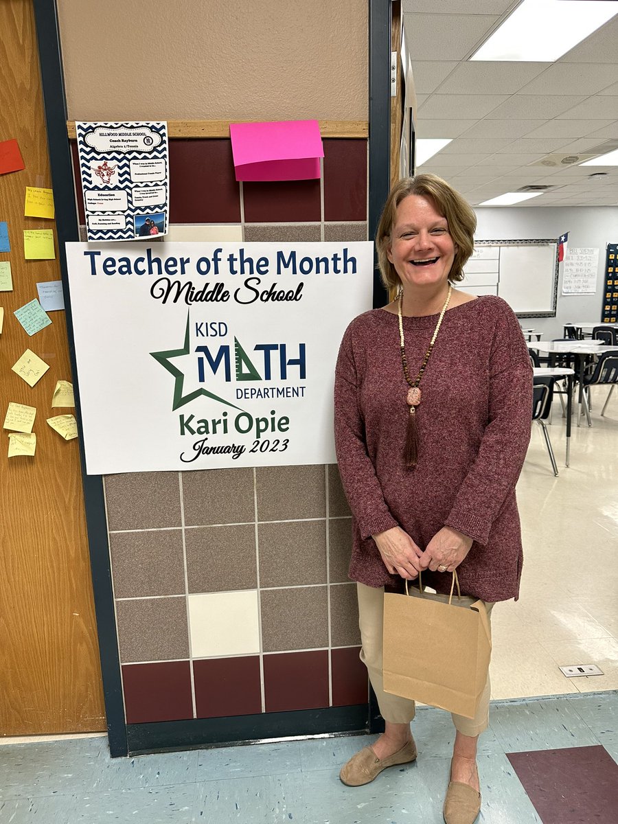 Congratulations to our Middle School Teacher of the Month Kari Opie from <a href="/HillwoodMS/">Hillwood</a>!! 🎊🎉 Kari was nominated for “being the rock of the team” and “always having an open door”. Way to go Kari! 👏 <a href="/reci_brooks/">Reci Brooks</a>
