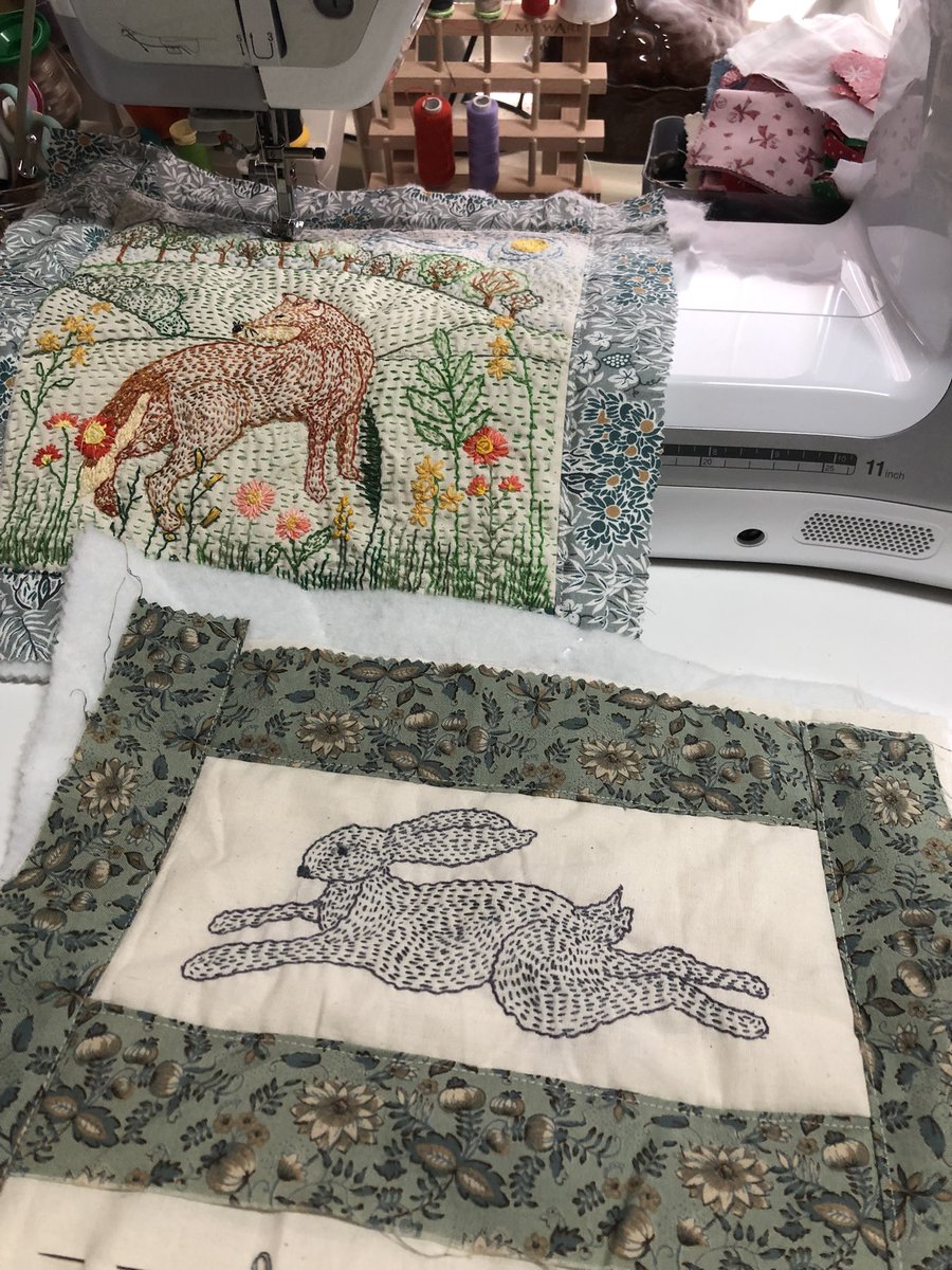 calicoandclay's tweet photo. @HandmadeHour slow stitch panels , making embroidery art with a running stitch.#stitch #sewn #handsewn #slowstitch #textileart #handmade #handsewn #madeinburslem #sew #fox #hare https://t.co/1Im3CaLntR