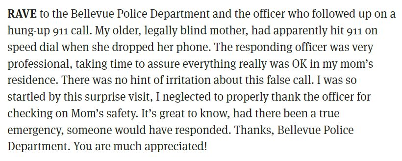 BVUEjared's tweet photo. We are so blessed to have such an outstanding and compassionate police department in our community. Check out this RAVE in the @seattletimes #Bellevue #BVUE #BLVU #WeAreBellevue #TheBellevueWay https://t.co/93q4YNQgSY