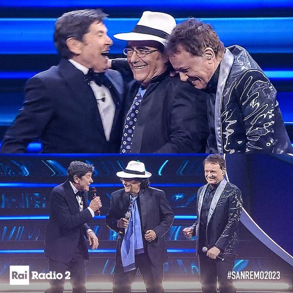 sanremo_en's tweet photo. This singing battle between Gianni Morandi, Albano and Massimo Ranieri is exactly what we needed right now! #Sanremo2023 💐 https://t.co/8IMO9ZGejz