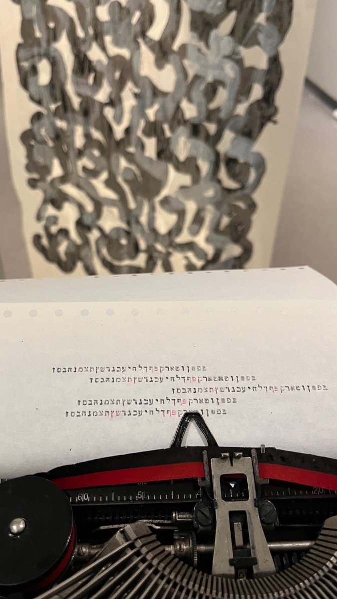 botts_jeremy's tweet photo. Hebrew typewriter concrete poetry station in the exhibition. Come make your own! #technotexts #artatwheaton @WheatonCollege #hebrew #hebrewtype #typewriter #concretepoetry https://t.co/owIDjeY0pr
