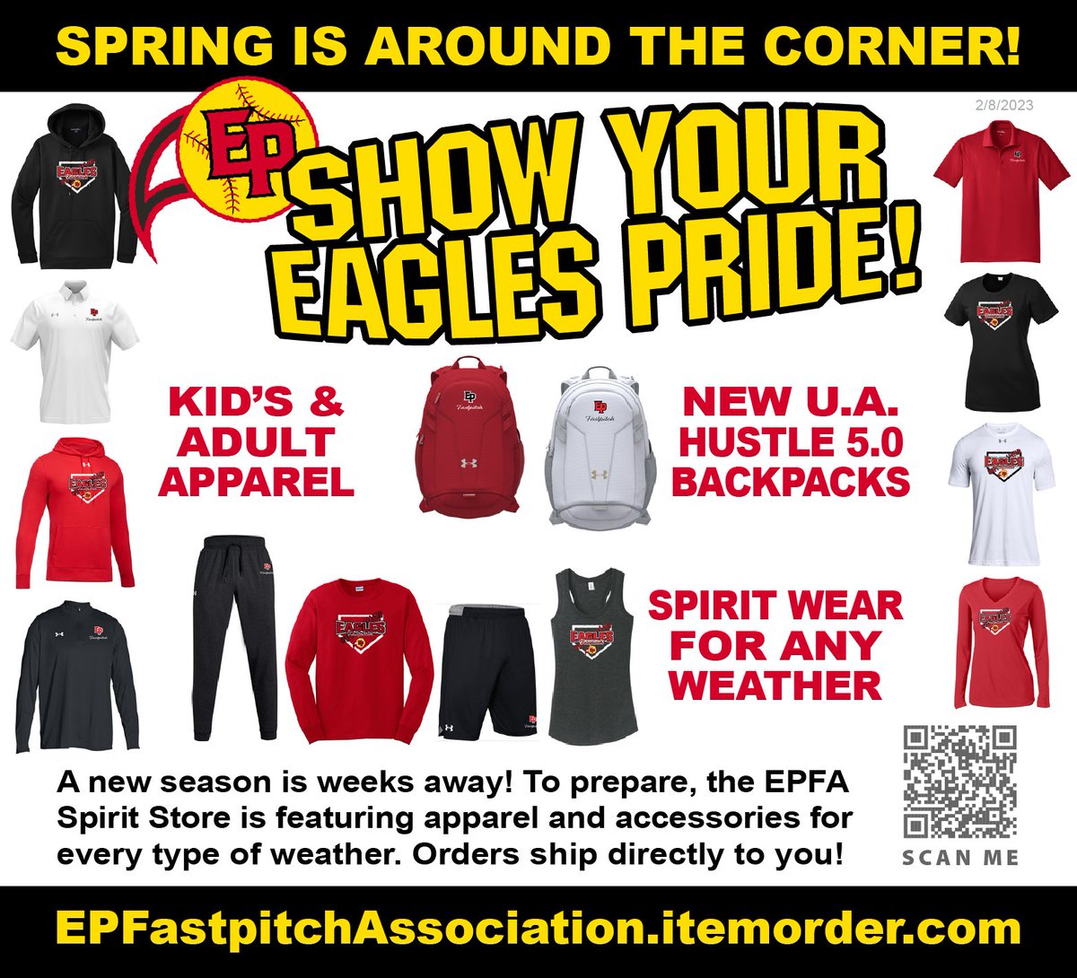Hey Eden Prairie Eagles Players, Parents and Fans!! It’s time to stock up on Eagles Fastpitch spirit wear apparel. We have updated shirt and jacket designs and all-new polos, hats and backpacks. All orders ship directly to you. Ordering is fast and easy at epfastpitchassociation.itemorder.com