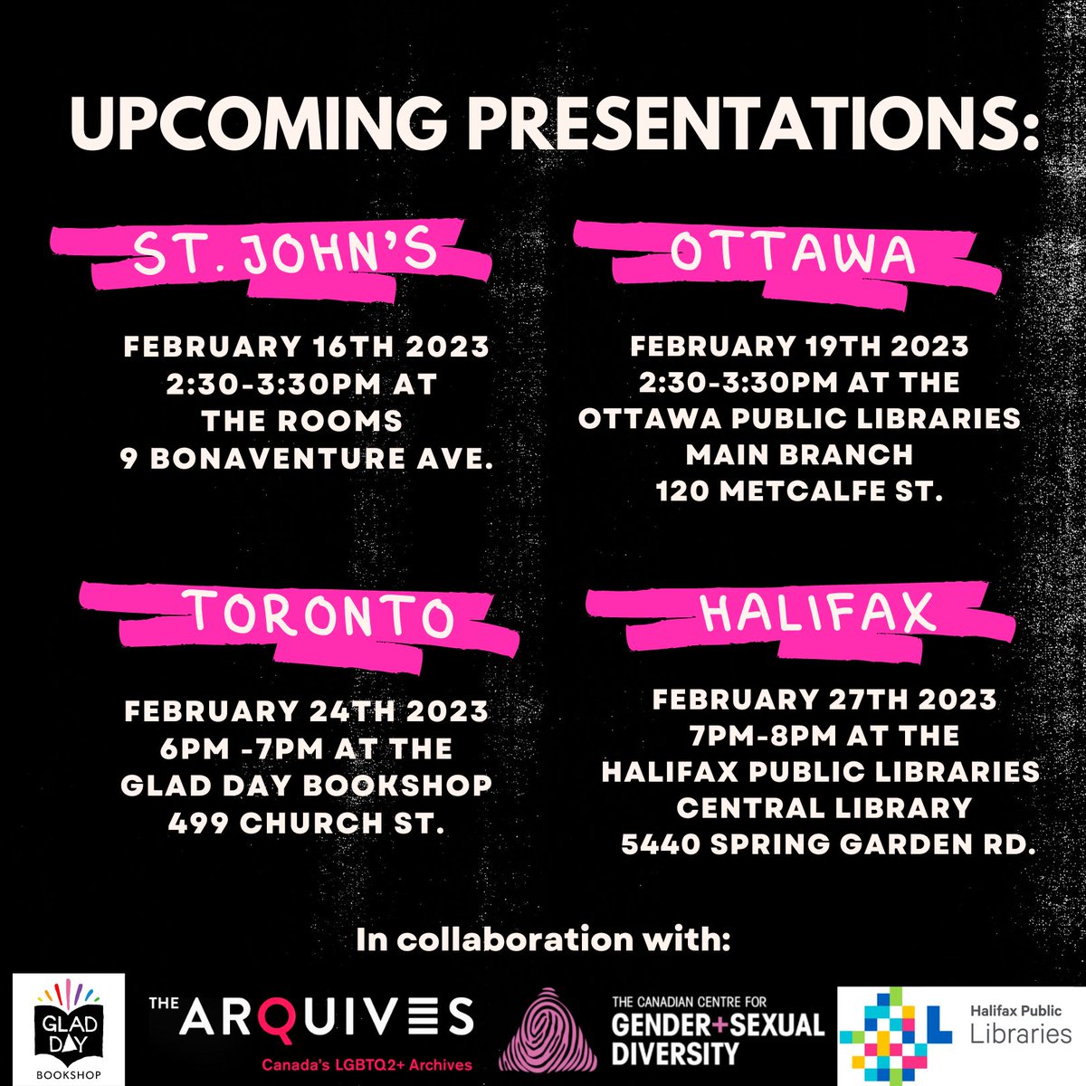 booksandtea123's tweet photo. I'm flying up to the mainland in a couple weeks to do some free public presentations about my research for @lgbt_fund in Ottawa, Toronto, and Halifax.
Please feel free to share with your friends and family who might be interested! https://t.co/wWFfi63uNc