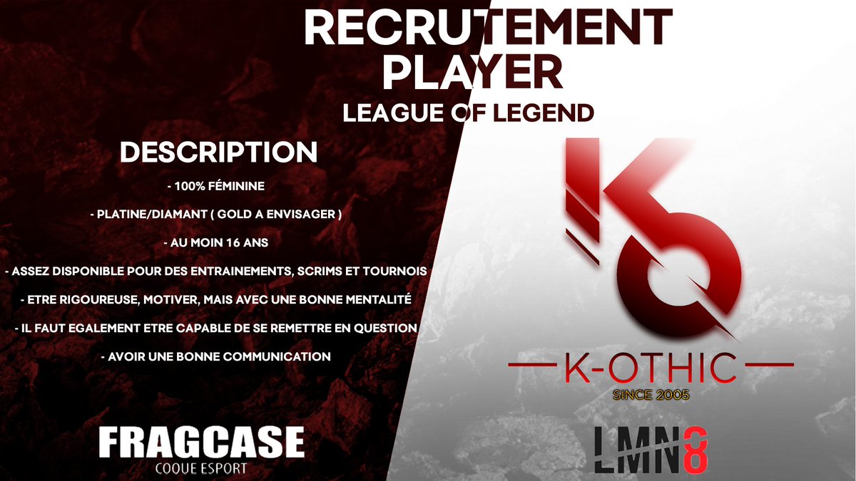 k_othic's tweet photo. Session recrutement de nouveau ouverte !
Joueurs Raimbow six et joueuses League of Legend.
N'hésitez pas à rejoindre le discord si vous êtes intéressé

@Cherche_1Groupe @EsportAnnonces @GnrationEsport @Cherche_FA https://t.co/wVufjvdVXz